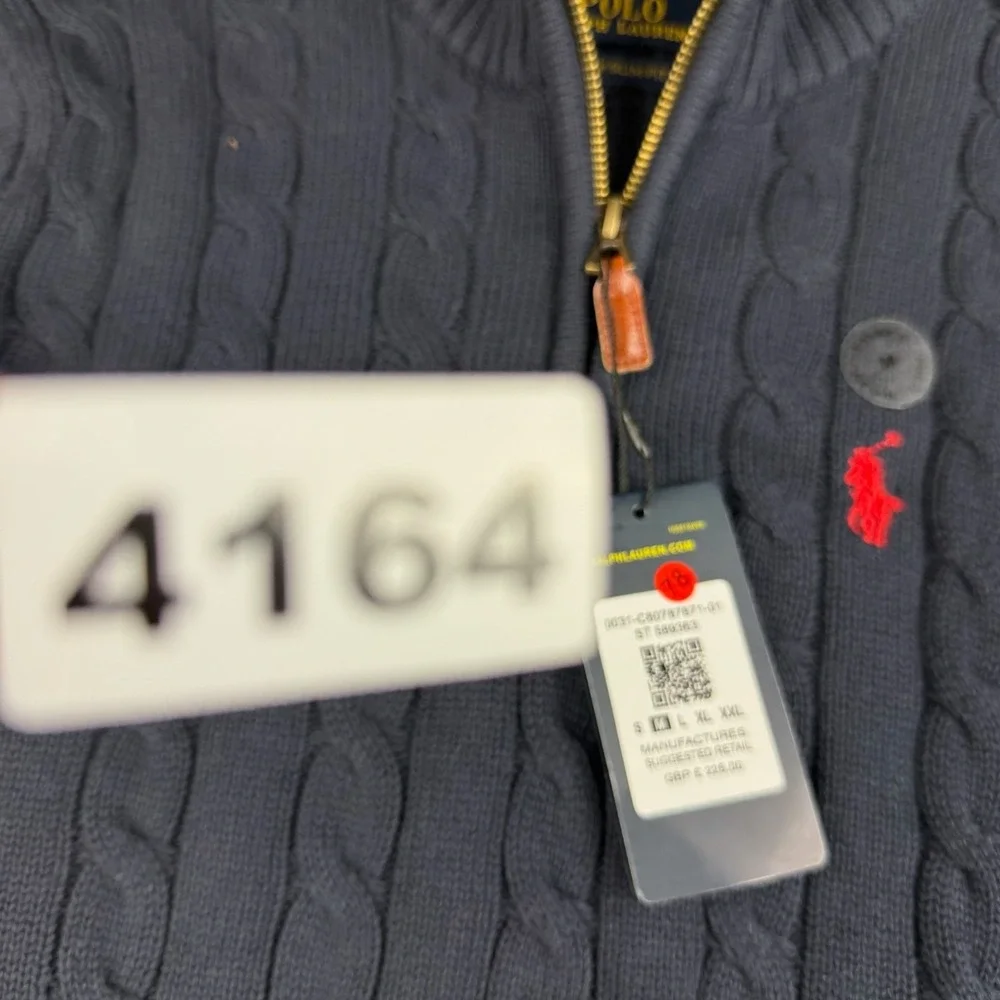 Polo Ralph Lauren‎ Sweater Mens M Custom Slim Fit Dark Blue Cable Knit 1/4 Zip